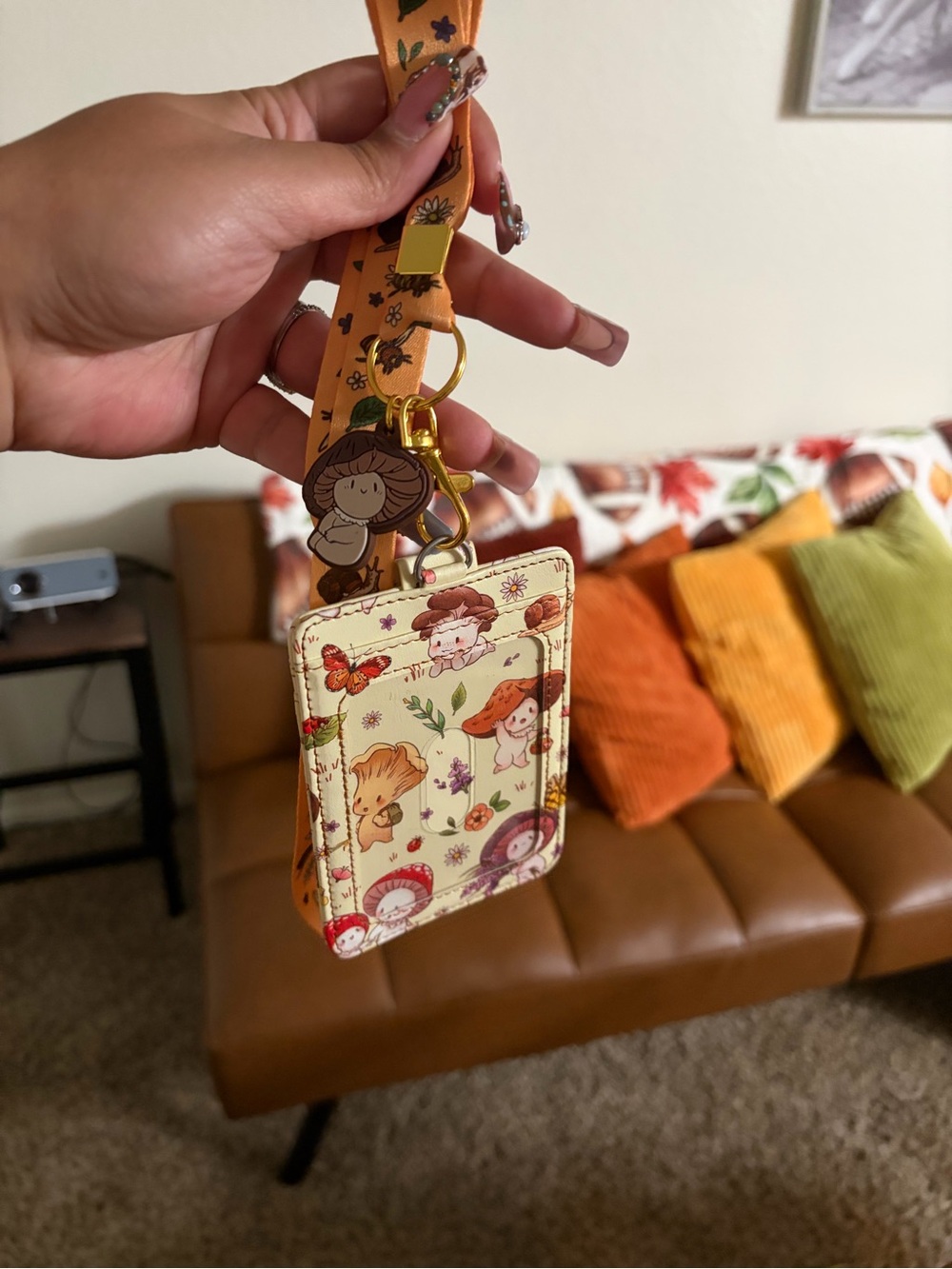 Mushroom Print Lanyard Card Holder - Yellow